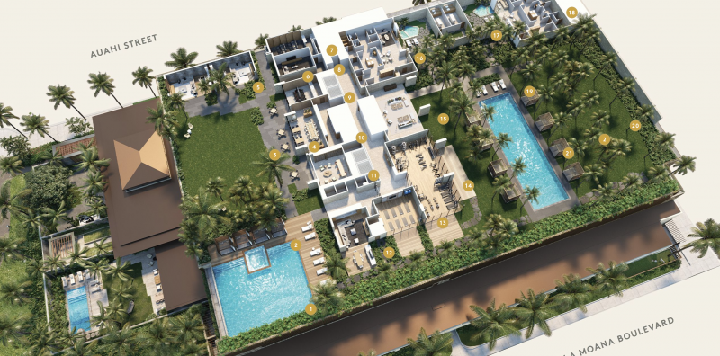 map of amenity deck at luxury honolulu condo building